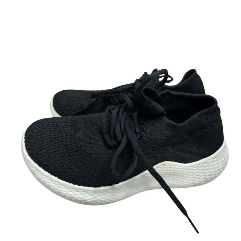 J/Slides Sneakers Womens Size‎ 5.5 Black Stretch Knit Upper Lace Up Shoes
